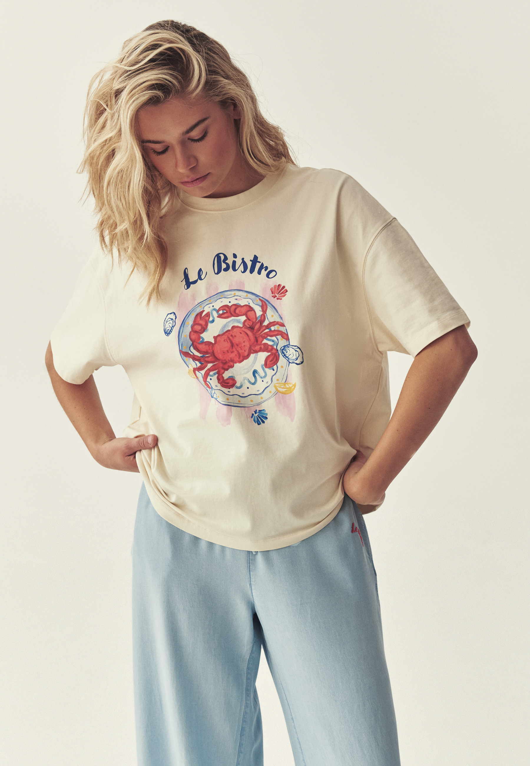 BAWEŁNIANY T-SHIRT Z NADRUKIEM - PLAYA