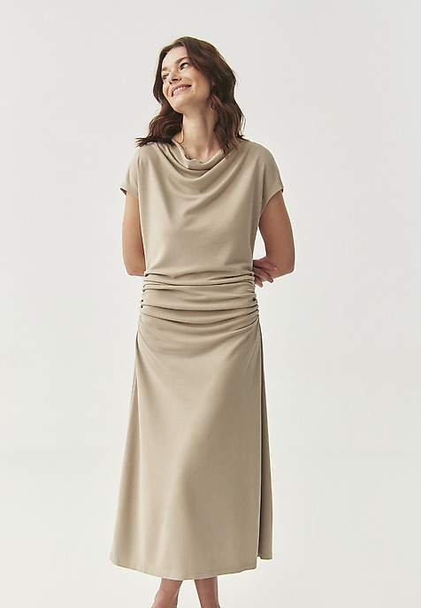 SIMPLE MIDI DRESS WITH MODAL - SELINI BEIGE 2