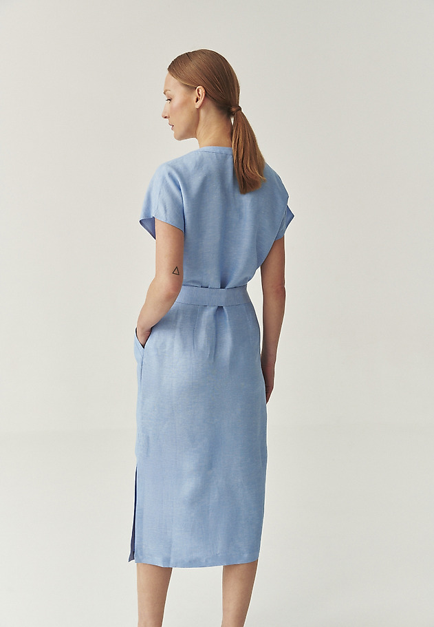 SHIRT MIDI DRESS WITH LINEN - ZEWI SHIRT MIDI DRESS WITH LINEN - ZEWI NIEBIESKI 3