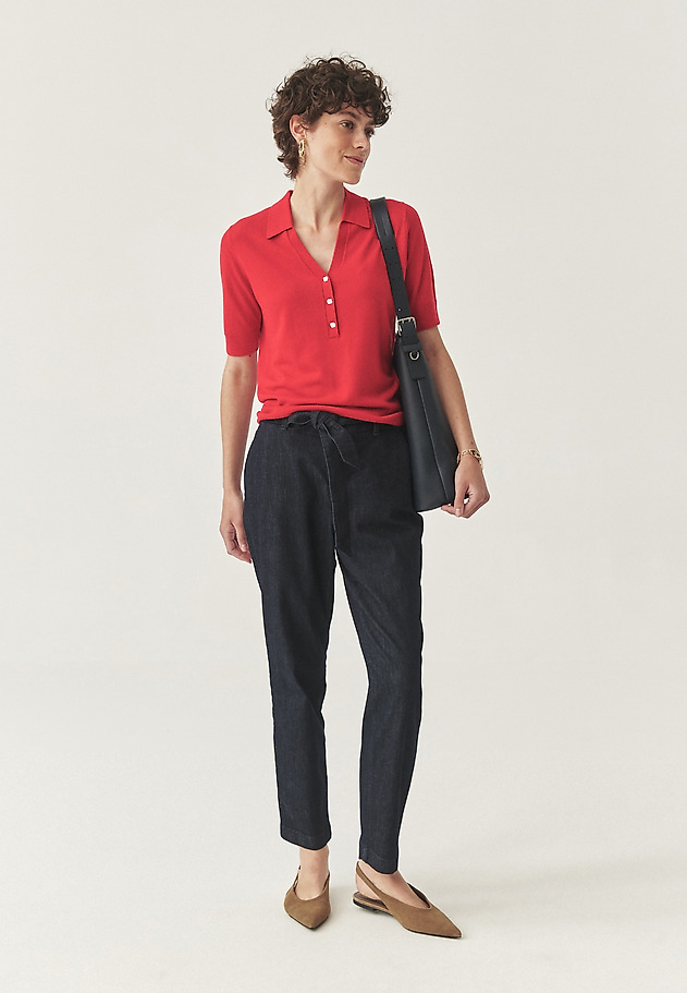 PANTALONI DIN DENIM CU CUREA - FARANA PANTALONI DIN DENIM CU CUREA - FARANA ALBASTRU 1