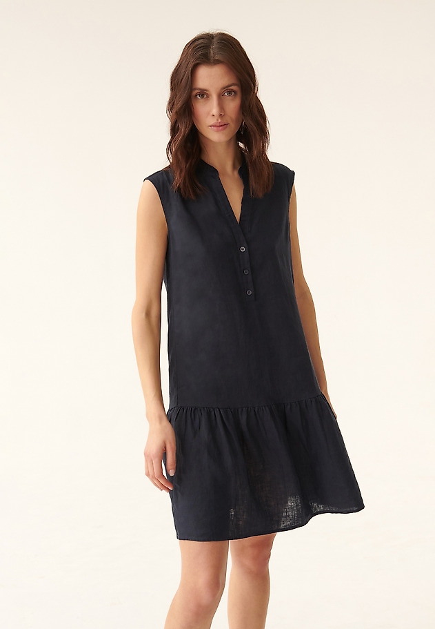 LINEN DRESS WITH FRILL SENCO 1 LINEN DRESS WITH FRILL SENCO 1 NAVY BLUE 2