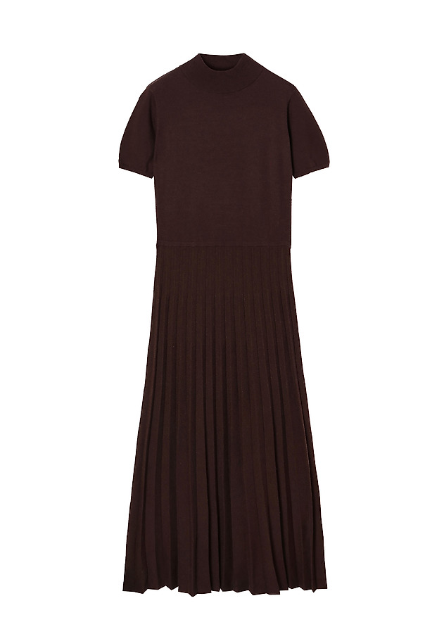 MAXI PLEATED DRESS WITH MOCK TURTLENECK AKSONI MAXI PLEATED DRESS WITH MOCK TURTLENECK AKSONI BROWN 6