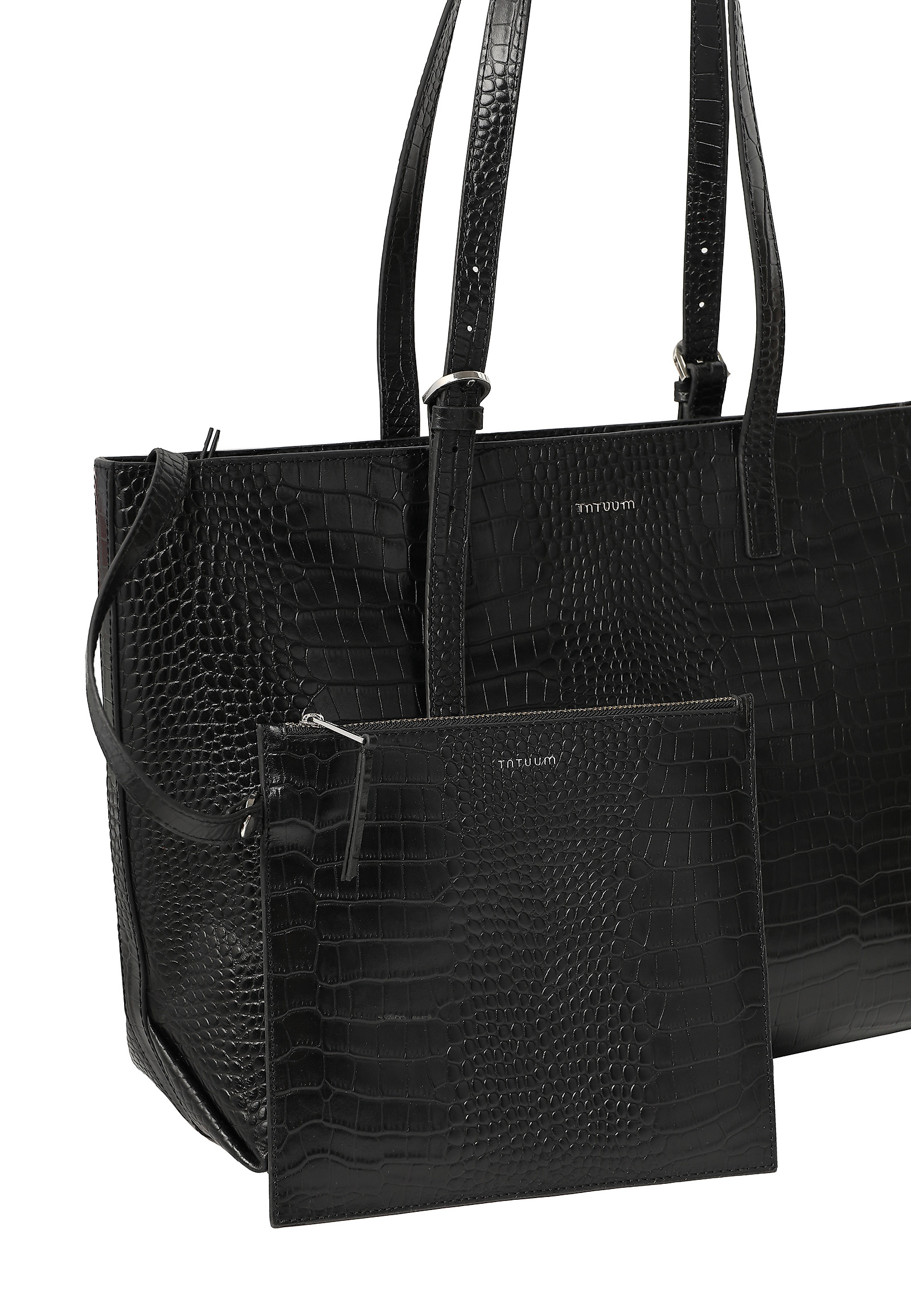 SKÓRZANA TORBA SHOPPER Z KOSMETYCZKĄ - MAHOGANY SKÓRZANA TORBA SHOPPER Z KOSMETYCZKĄ - MAHOGANY CZARNY 115072