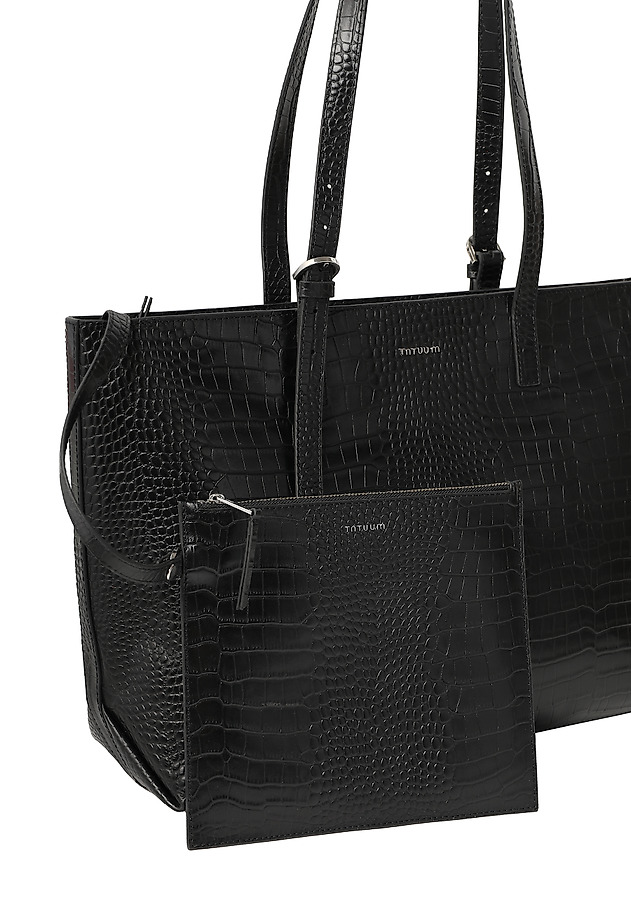 SKÓRZANA TORBA SHOPPER Z KOSMETYCZKĄ - MAHOGANY SKÓRZANA TORBA SHOPPER Z KOSMETYCZKĄ - MAHOGANY CZARNY 3