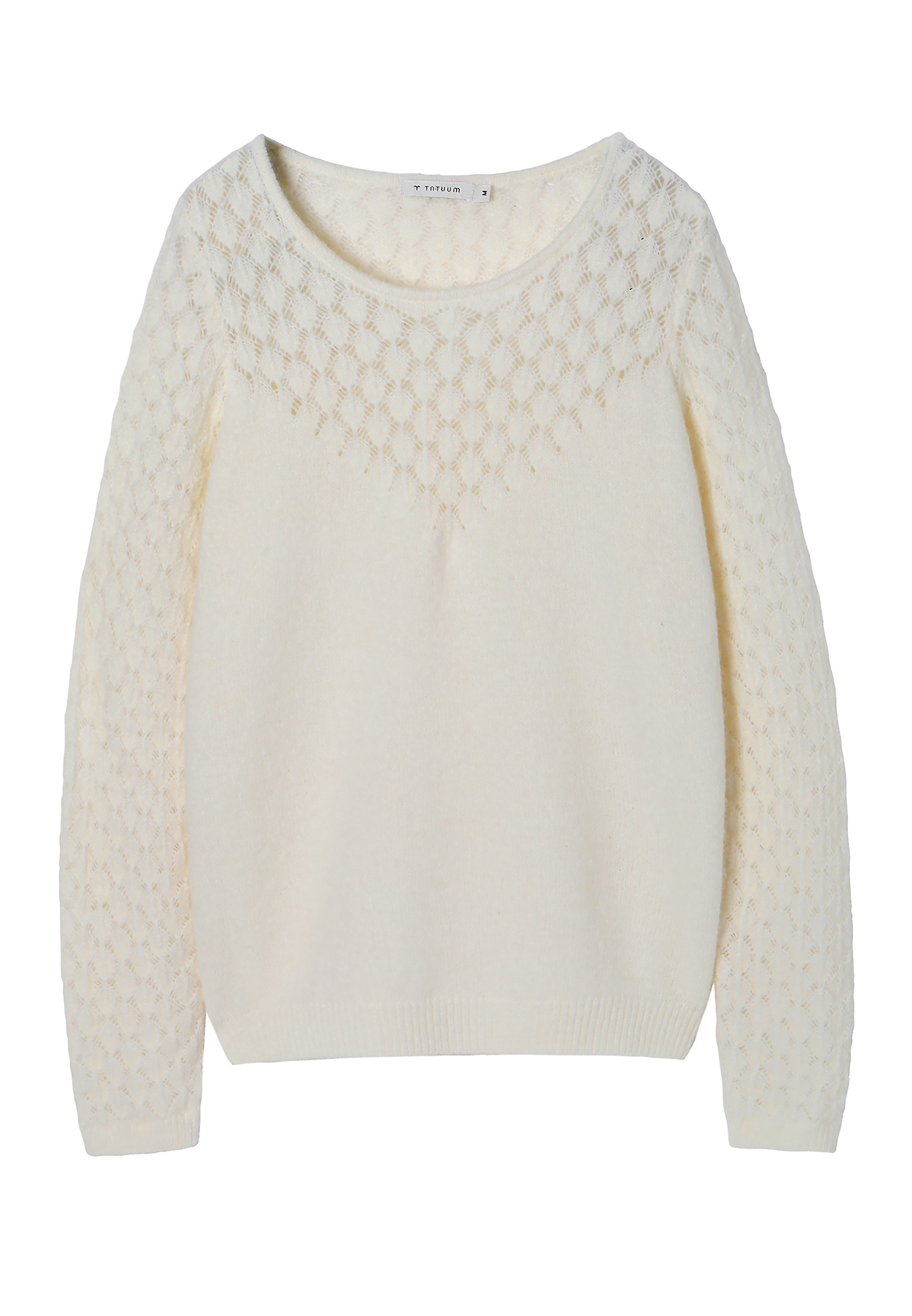 SWETER DAMSKI Z MIEJSCOWYM AŻUROWYM SPLOTEM PONTERO SWETER DAMSKI Z MIEJSCOWYM AŻUROWYM SPLOTEM PONTERO ECRU 92594