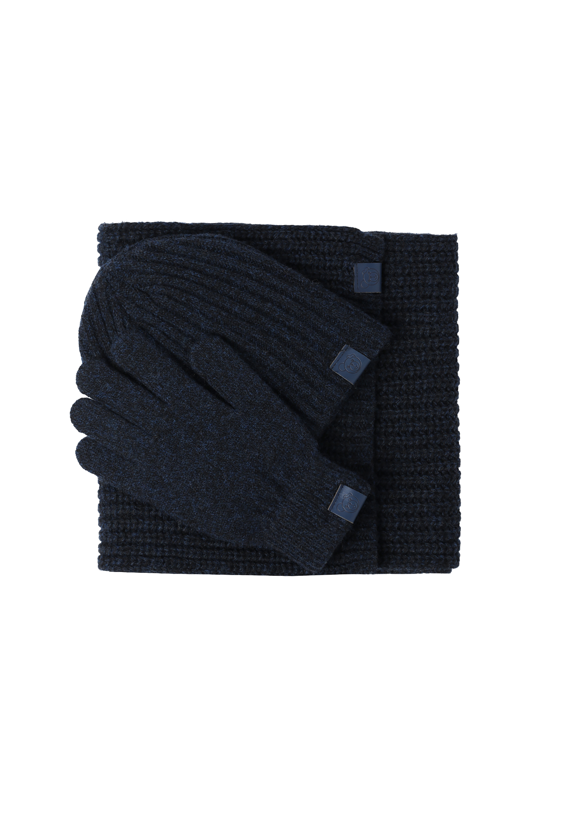 DZIANINOWY SZALIK MĘSKI Z MELANŻOWYM, STRUKTURALNYM WZOREM — PETRO GRANATOWY 2