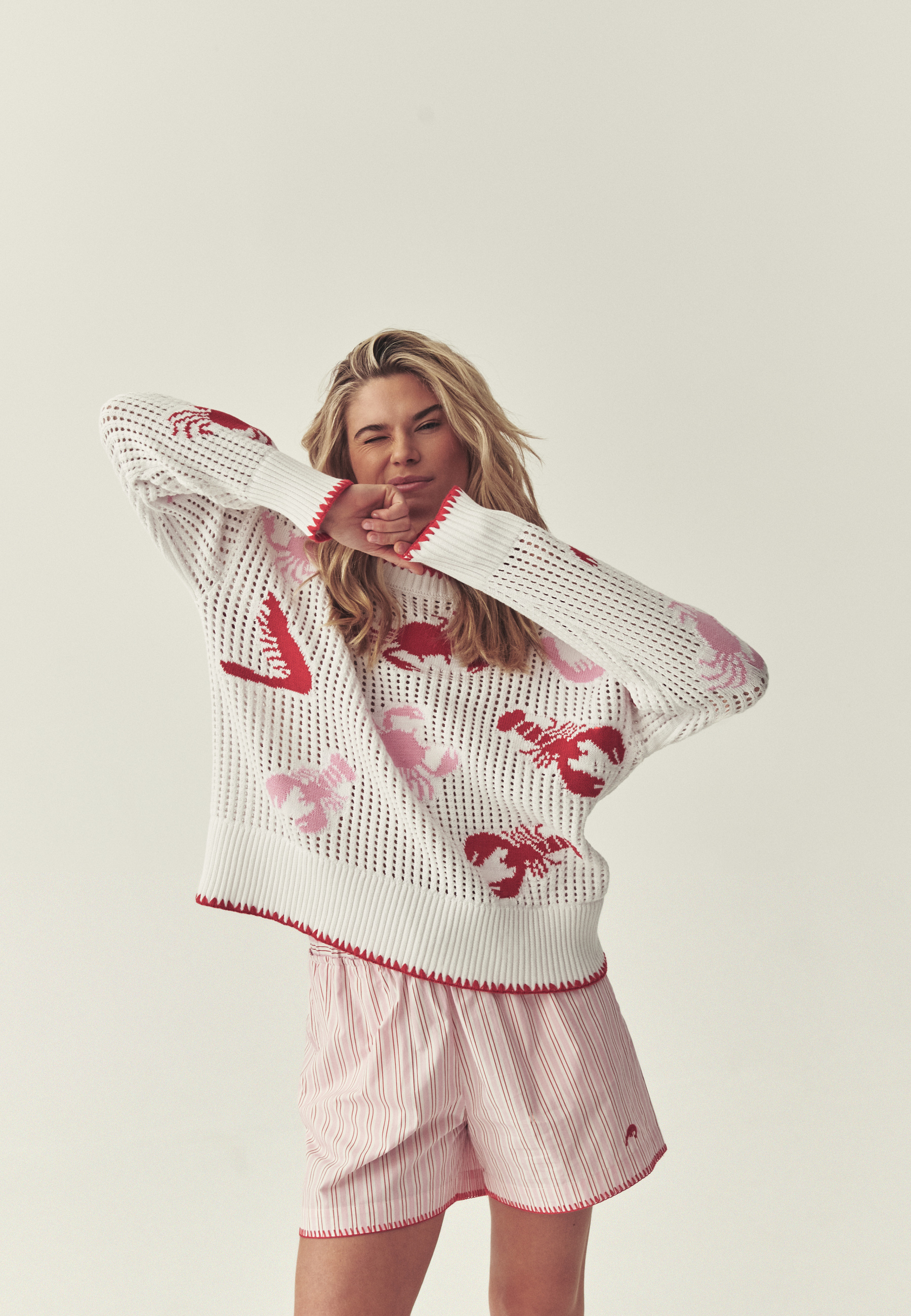 BAWEŁNIANY SWETER Z AUTORSKIM WZOREM - PALMA