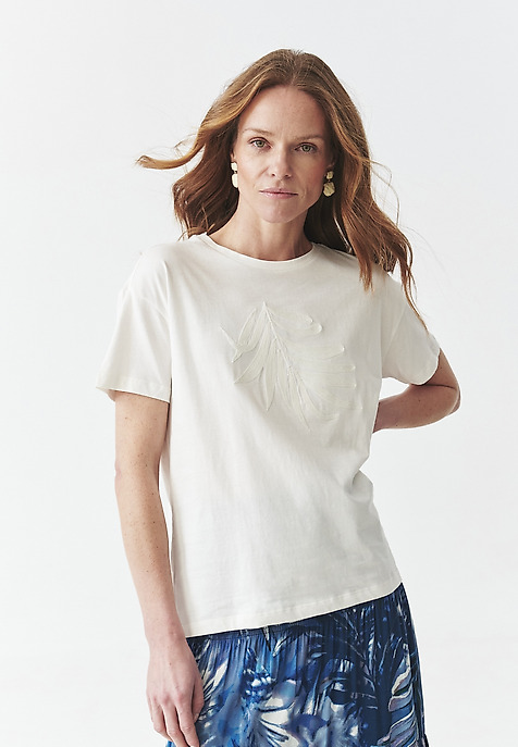 BAWEŁNIANY T-SHIRT Z HAFTEM - MALATI 1 ECRU 2