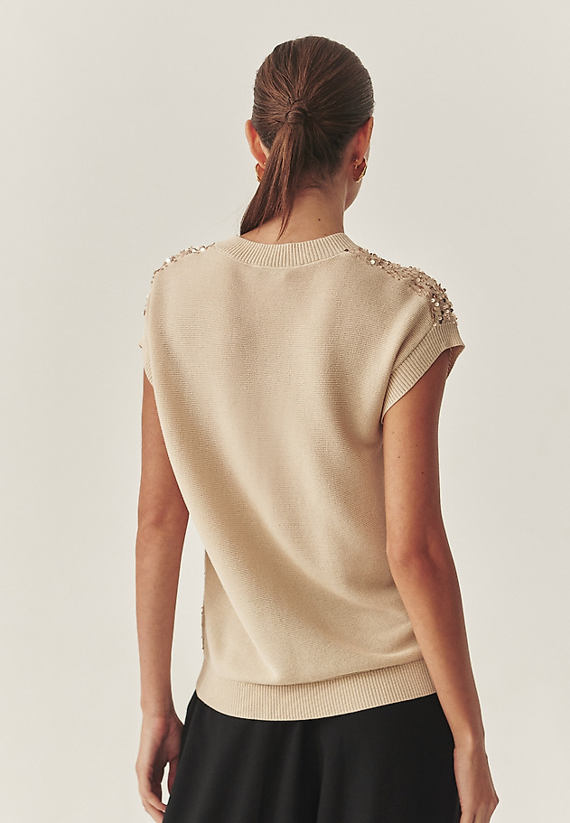 STYLOWY SWETER Z CEKINOWYMI APLIKACJAMI - ICOMA STYLOWY SWETER Z CEKINOWYMI APLIKACJAMI - ICOMA BEŻOWY 3