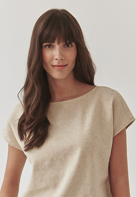 LADIES’ LINEN BLOUSE WITH SHORT SLEEVES - OMA BEIGE 2