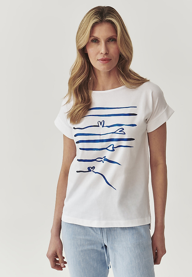 COMFORTABLE LADIES’ T-SHIRT IN MARINE PRINT - MAKI COMFORTABLE LADIES’ T-SHIRT IN MARINE PRINT - MAKI WHITE 2