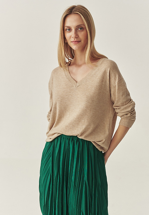 DOPASOWANY SWETER Z WEŁNĄ -TESS DOPASOWANY SWETER Z WEŁNĄ -TESS BEŻOWY 2