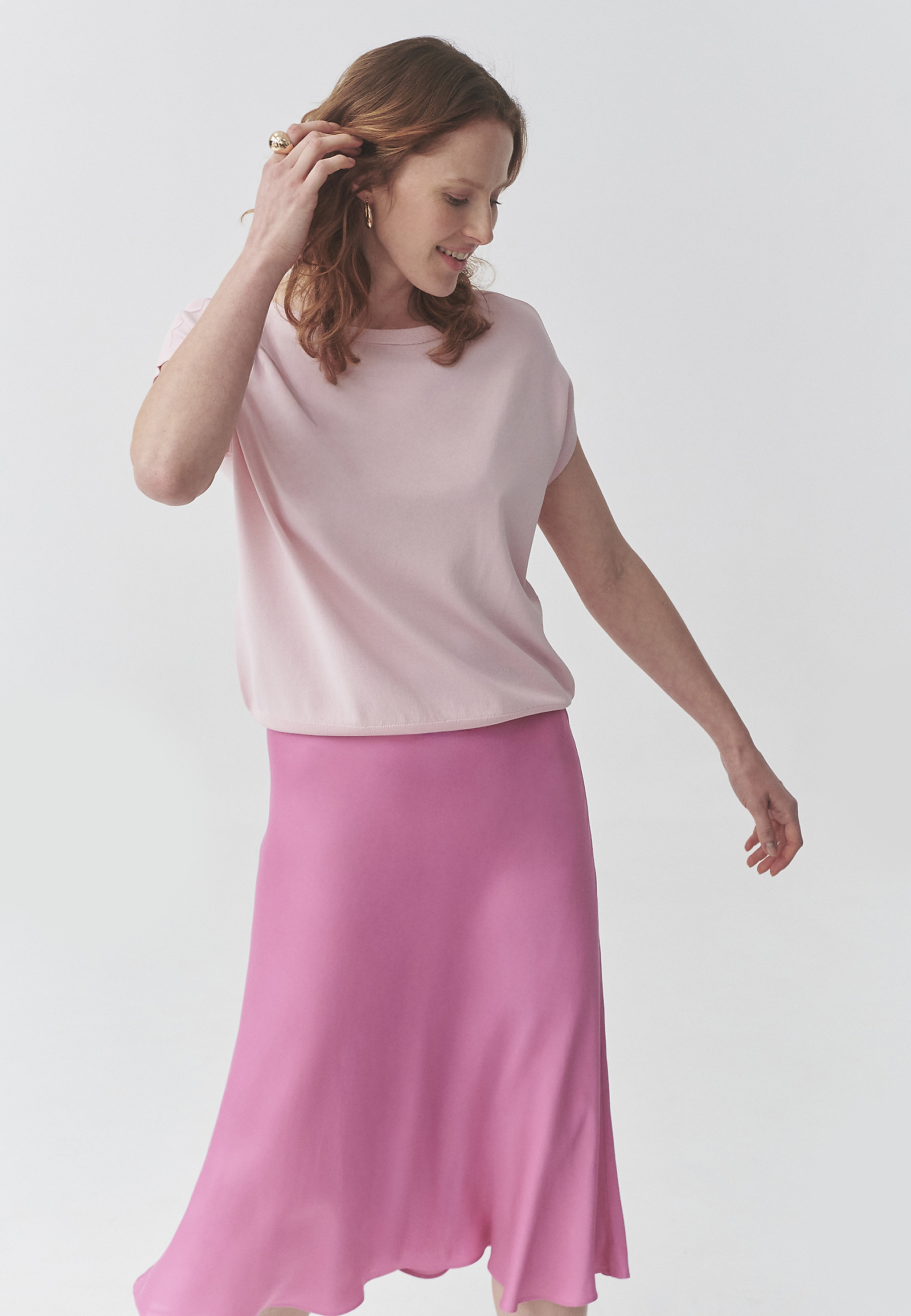 OVERSIZED BLOUSE IN VISCOSE YARN - DOLBY OVERSIZED BLOUSE IN VISCOSE YARN - DOLBY PINK 106615
