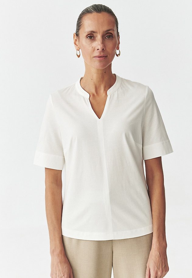 LADIES' MERCERISED COTTON BLOUSE WITH STAND-UP COLLAR — IVANA LADIES' MERCERISED COTTON BLOUSE WITH STAND-UP COLLAR — IVANA ECRU 7