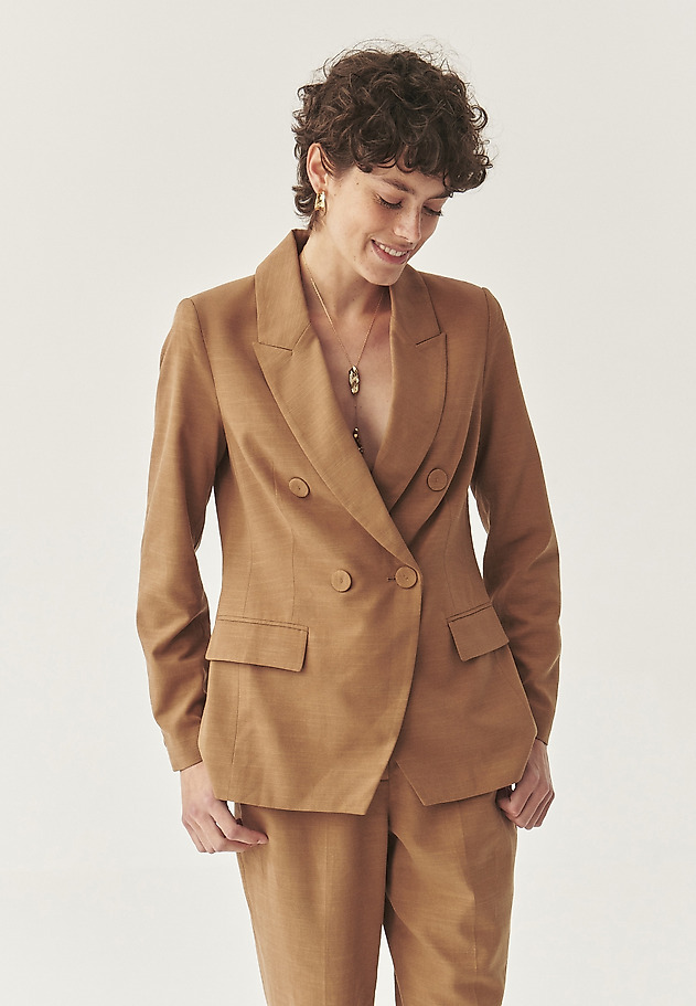 DOUBLE-BREASTED JACKET WITH LYOCELL - ZOLTA DOUBLE-BREASTED JACKET WITH LYOCELL - ZOLTA BROWN 2