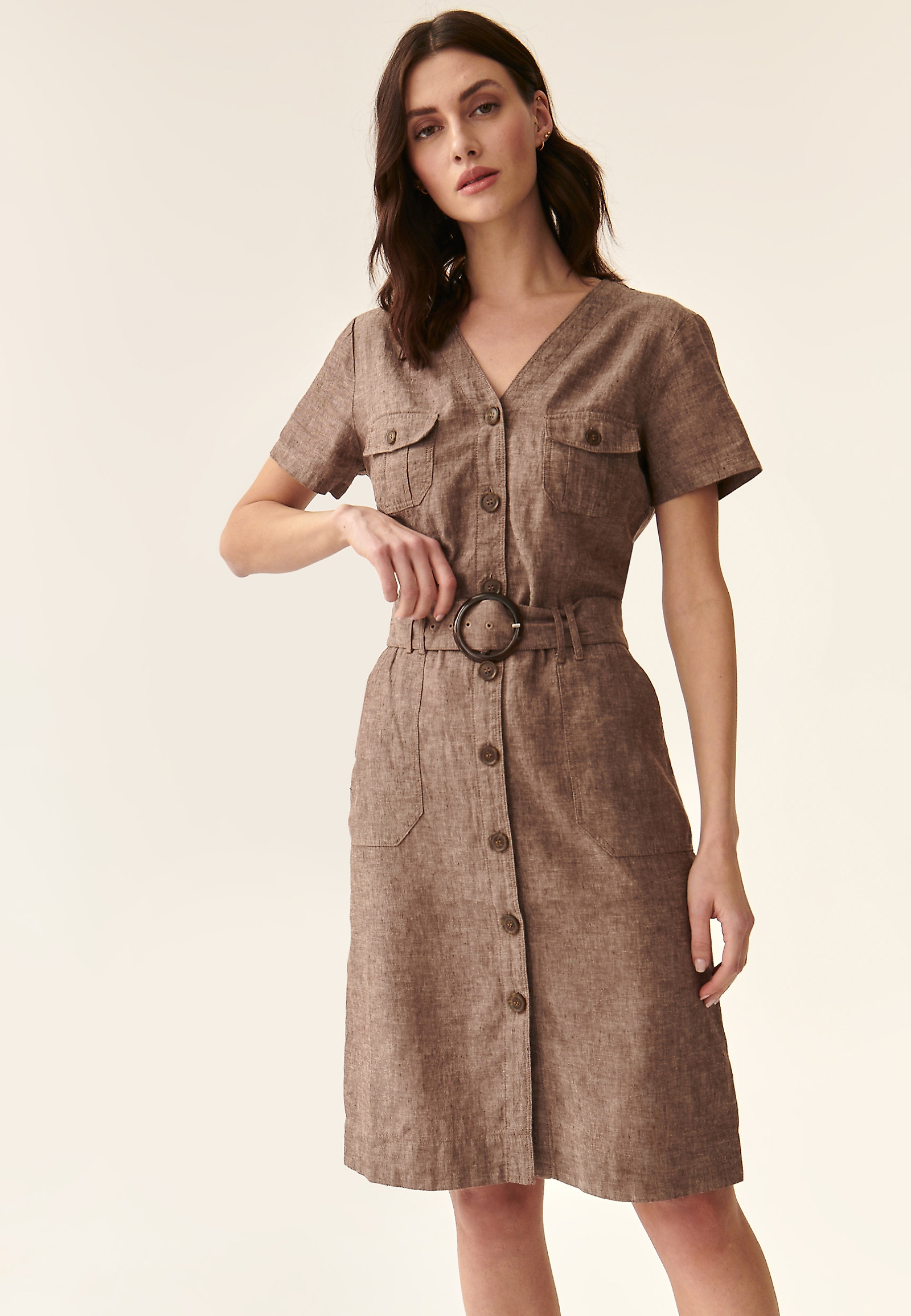 LADIES' LINEN DRESS SOFORIA 1 LADIES' LINEN DRESS SOFORIA 1 BROWN 79303