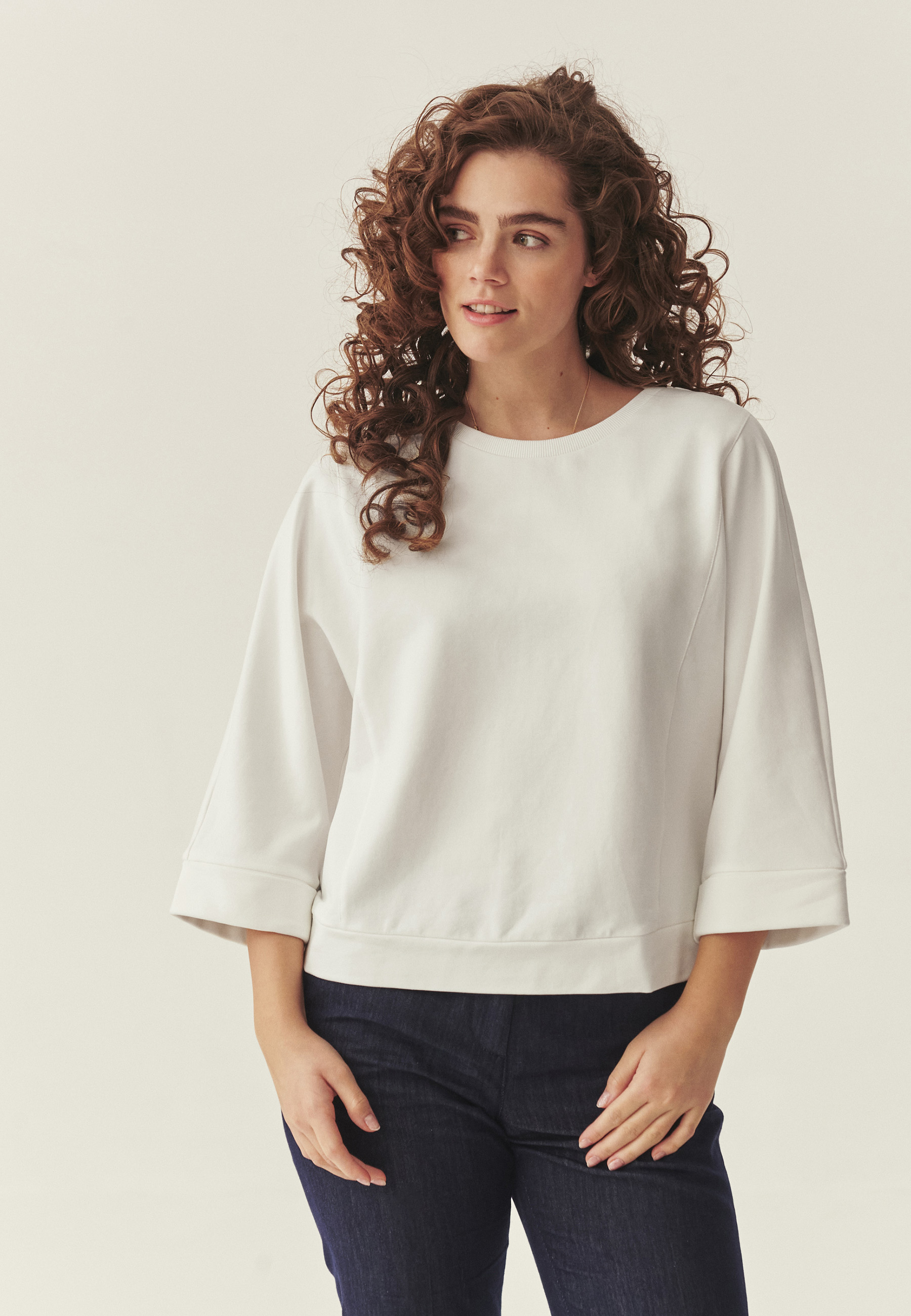 DZIANINOWA BLUZA Z BAWEŁNĄ -SULEN BIAŁY 2