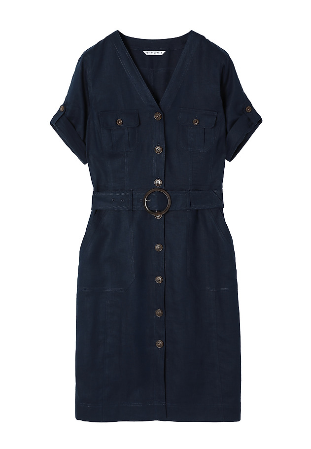 SAFARI-STYLE LINEN SHIMMER DRESS - SOFORIA SAFARI-STYLE LINEN SHIMMER DRESS - SOFORIA NIEBIESKI 9