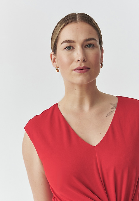 PENCIL DRESS WITH ENVELOPE BOTTOM — HALLEY RED 2
