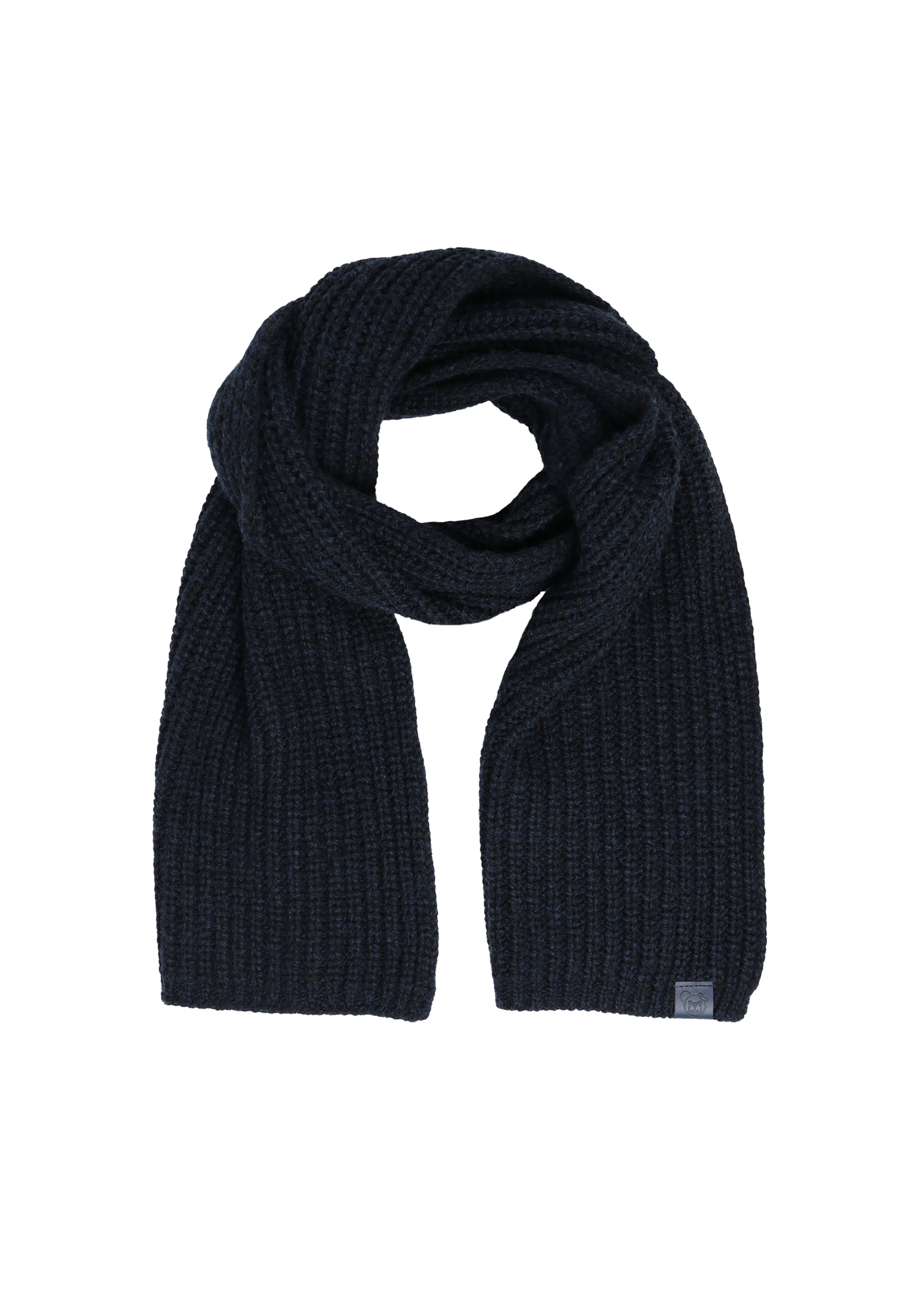 DZIANINOWY SZALIK MĘSKI Z MELANŻOWYM, STRUKTURALNYM WZOREM — PETRO GRANATOWY 2