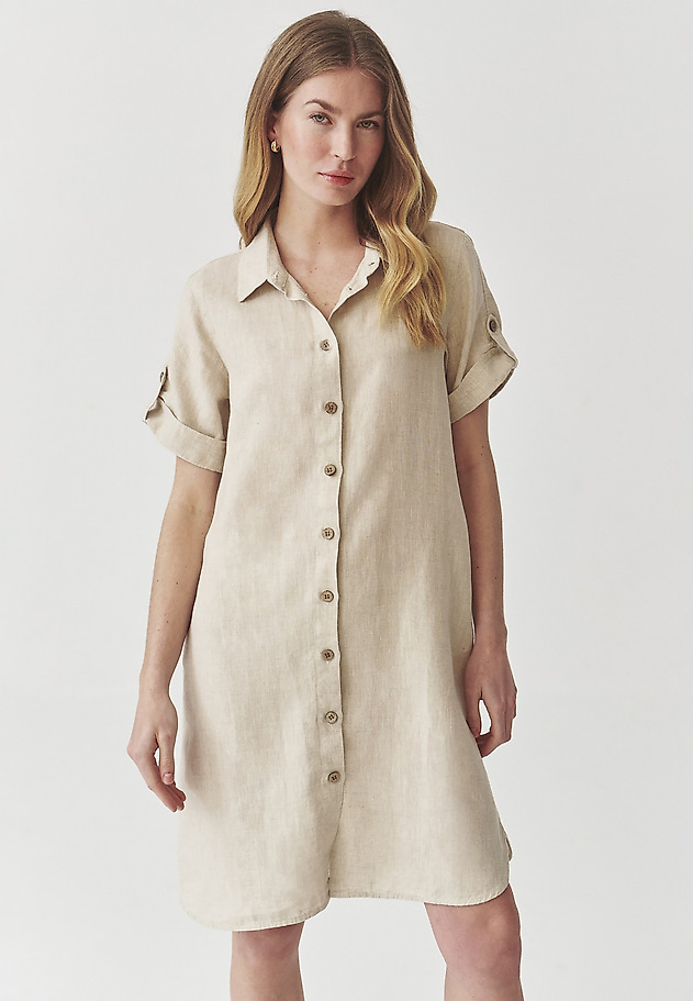 LADIES’ LINEN BUTTONED DRESS WITH SHORT SLEEVES - ZALWA LADIES’ LINEN BUTTONED DRESS WITH SHORT SLEEVES - ZALWA BEIGE 3