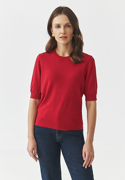 CLASSIC JUMPER IN VISCOSE-COTTON YARN — AUGUST 3 RED 2
