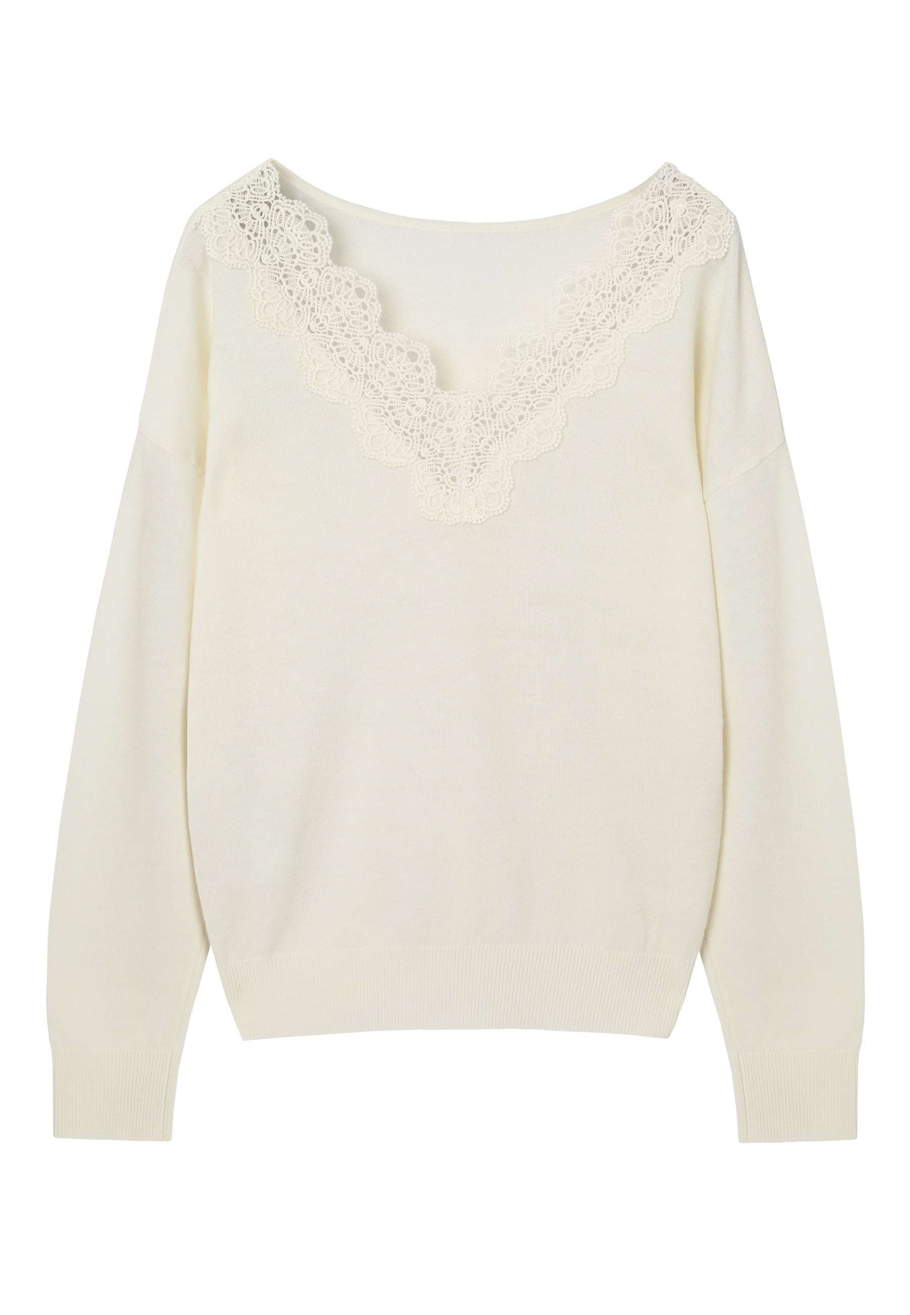 WEŁNIANY SWETER Z KORONKOWYM WYKOŃCZENIEM - ELWIRA ECRU 2