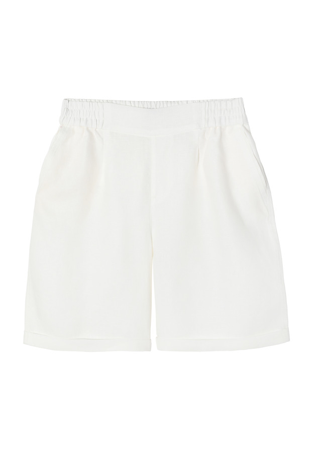LADIES’ LINEN SHORTS WITH ROLLED-UP CUFFS - MIRIAKO 1 LADIES’ LINEN SHORTS WITH ROLLED-UP CUFFS - MIRIAKO 1 WHITE 5