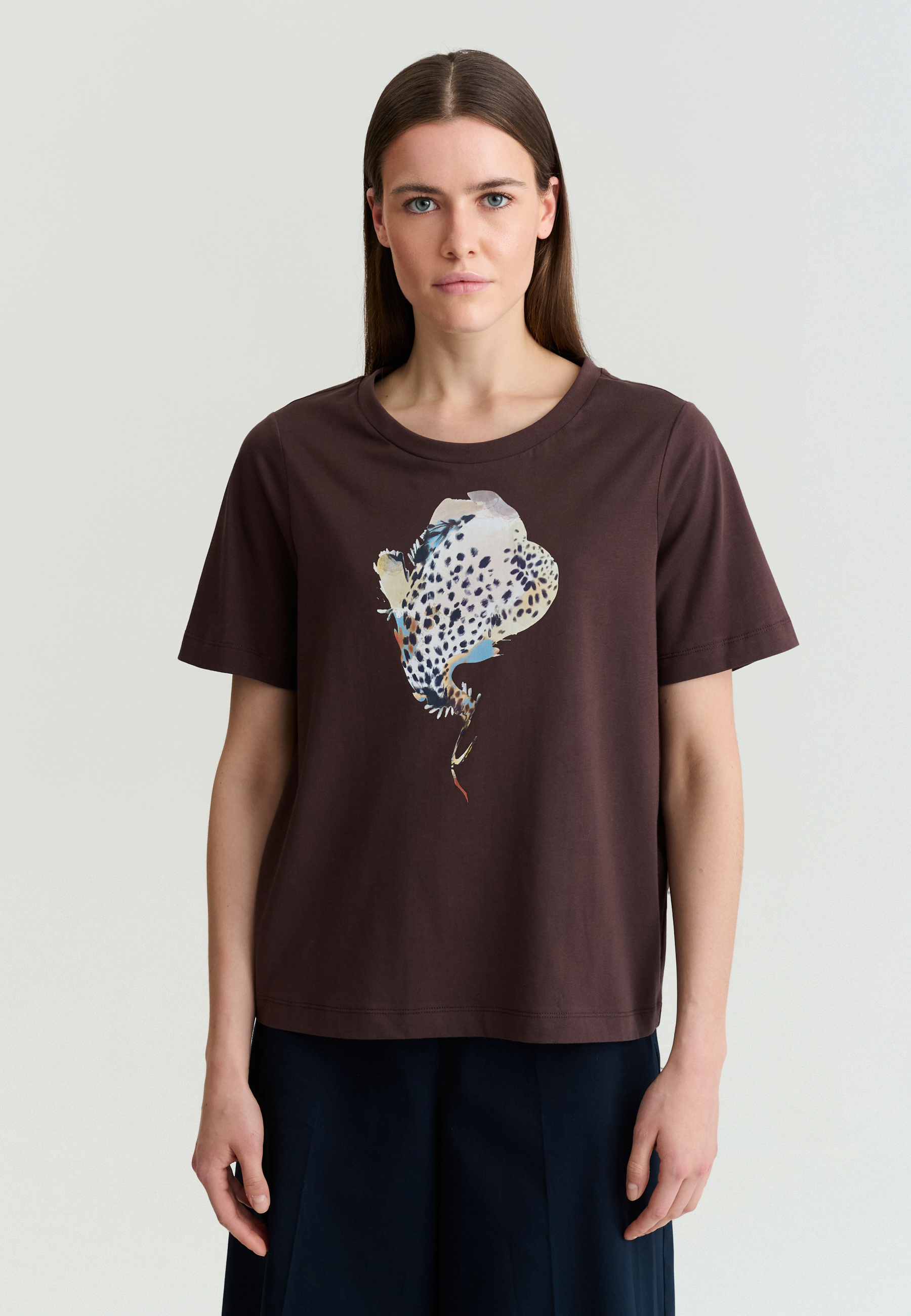 BAWEŁNIANY T-SHIRT Z NADRUKIEM - LANDA BRĄZOWY 2