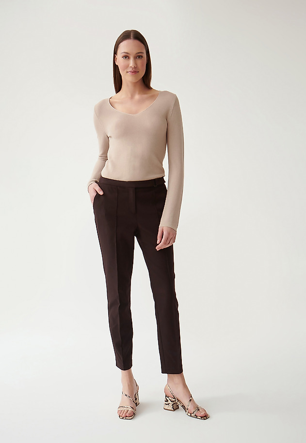 LADIES' FABRIC TROUSERS IN A HERRINGBONE PATTERN JAKINA LADIES' FABRIC TROUSERS IN A HERRINGBONE PATTERN JAKINA BROWN 1