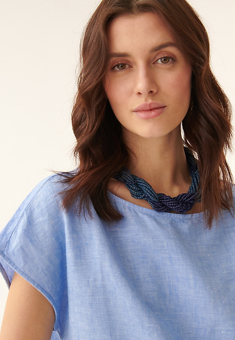 LADIES' SHORT SLEEVE LINEN BLOUSE OMA BLUE 2