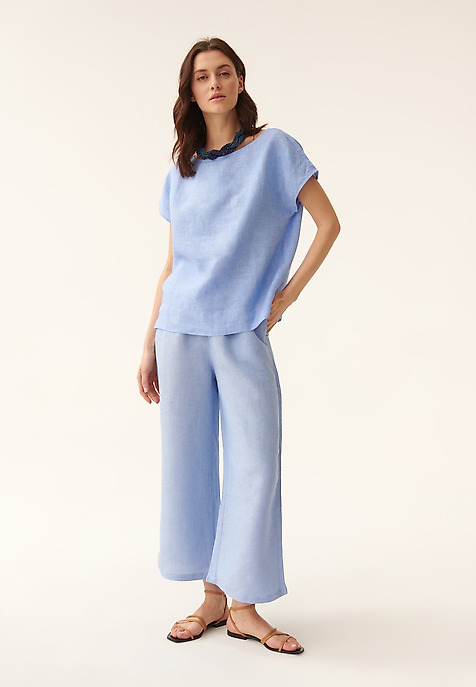 LADIES' SHORT SLEEVE LINEN BLOUSE OMA BLUE 2