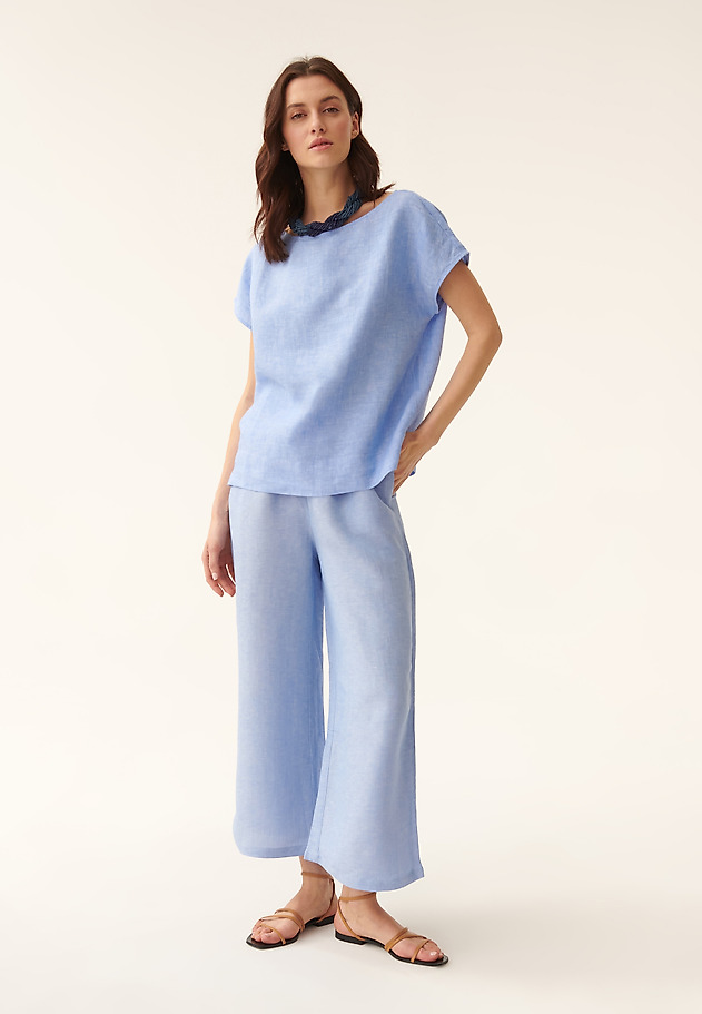 LADIES' SHORT SLEEVE LINEN BLOUSE OMA LADIES' SHORT SLEEVE LINEN BLOUSE OMA BLUE 2