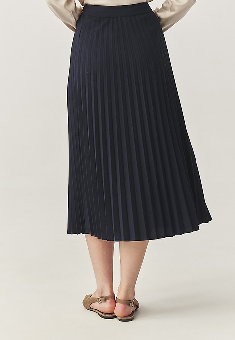 PLEATED MIDI SKIRT WITH BUCKLE- PLISONA NAVY BLUE 2