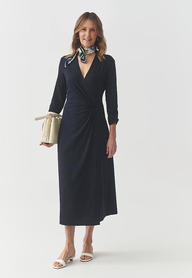 ENVELOPE DRESS WITH DECORATIVE BUCKLE — LINDA ENVELOPE DRESS WITH DECORATIVE BUCKLE — LINDA GRANATOWY 1