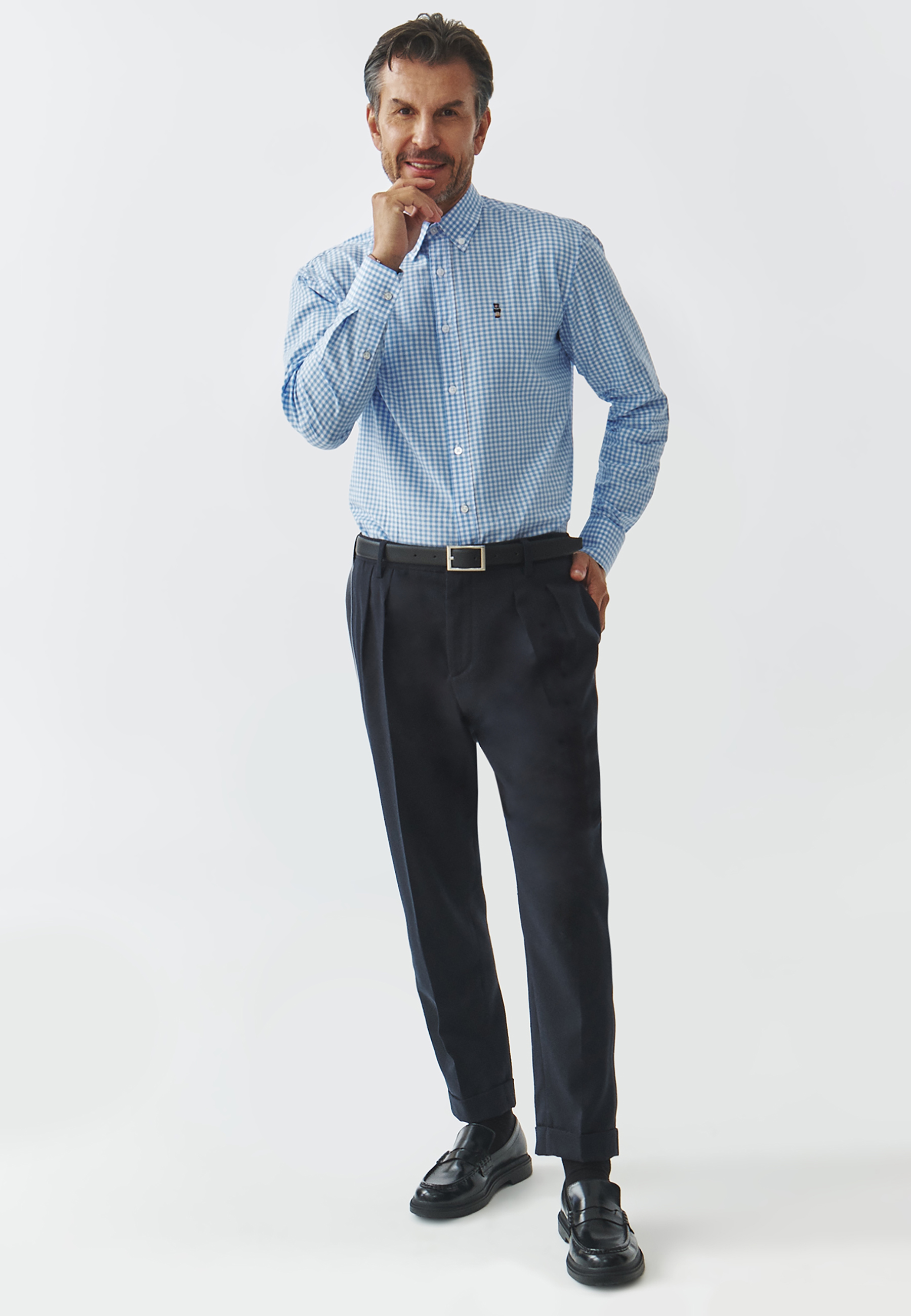 BAWEŁNIANA KOSZULA MĘSKA W DROBNĄ KRATĘ — MARCO 4 NIEBIESKI 2