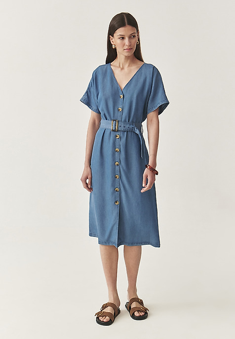 STYLISH LYOCELL SHIRT DRESS - LORIA BLUE 2