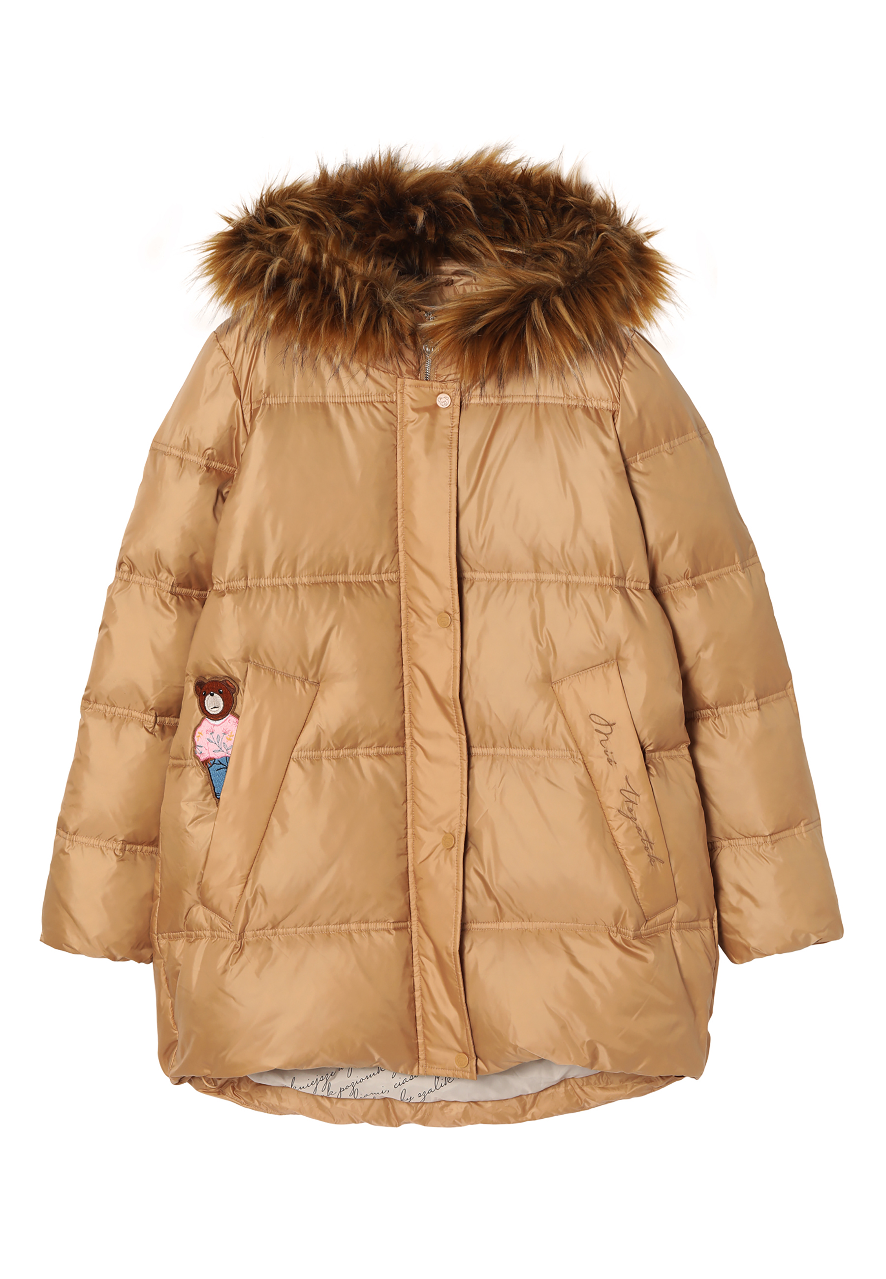 DAMSKA KURTKA PUCHOWA Z KAPTUREM Z FUTERKIEM GOTA BEŻOWY 2