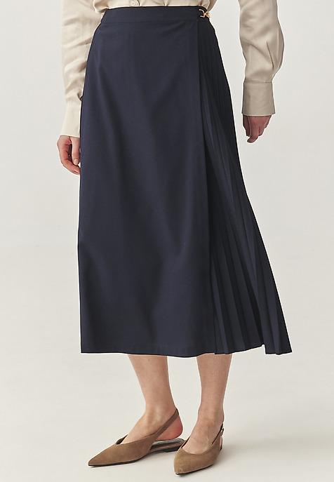 PLEATED MIDI SKIRT WITH BUCKLE- PLISONA NAVY BLUE 2