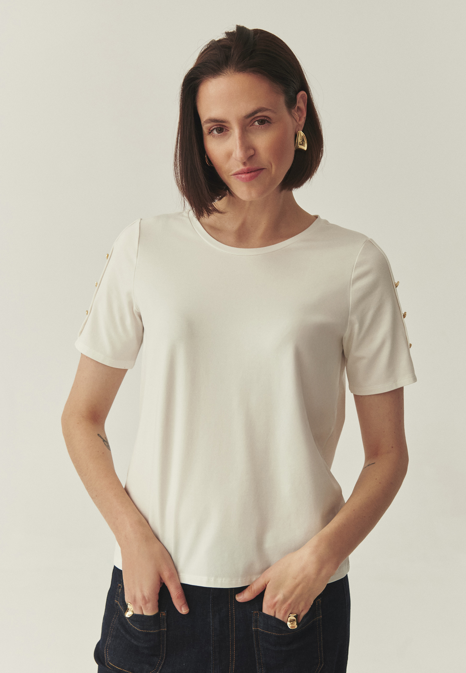 DZIANINOWA BLUZKA Z MODALEM - VIRI ECRU 2