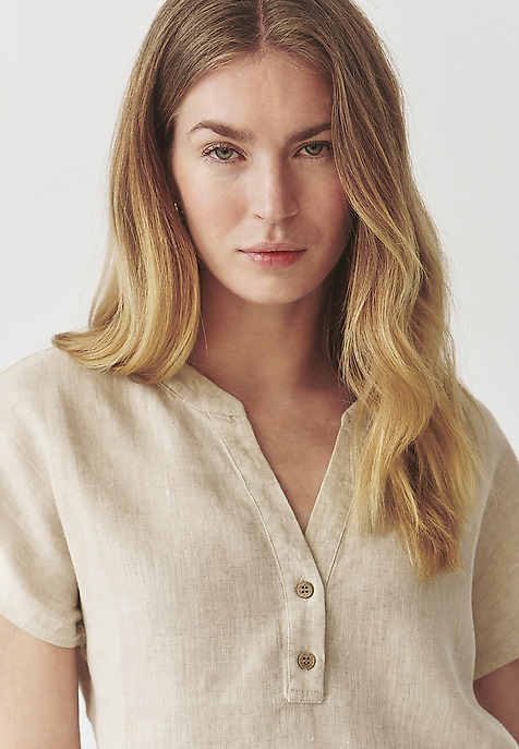 LADIES’ LINEN BLOUSE WITH COCONUT BUTTONS - MARELLI BEIGE 2