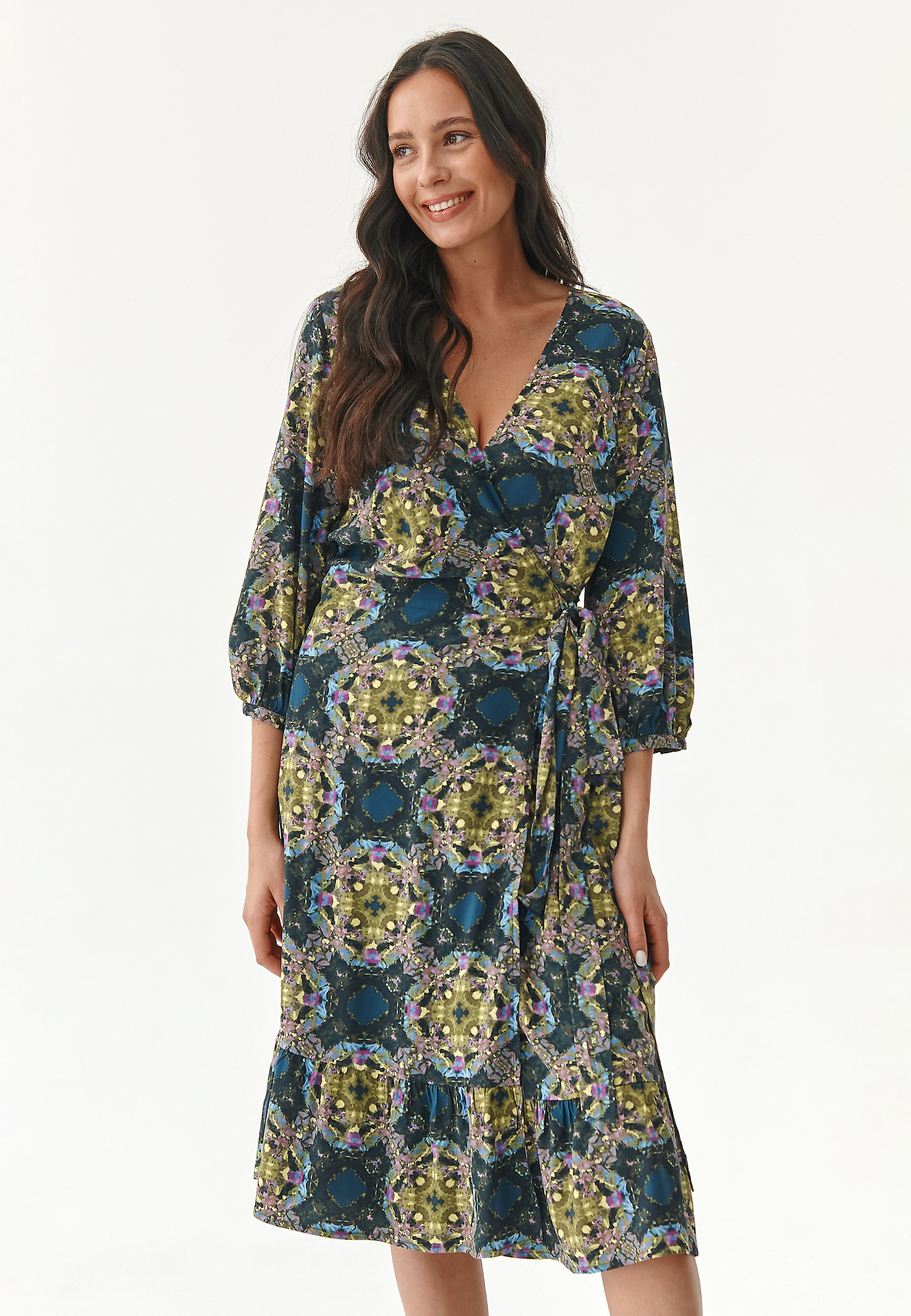 LADIES' WRAP DRESS WITH FRILLS ESTIMI LADIES' WRAP DRESS WITH FRILLS ESTIMI MULTICOLOR 80810