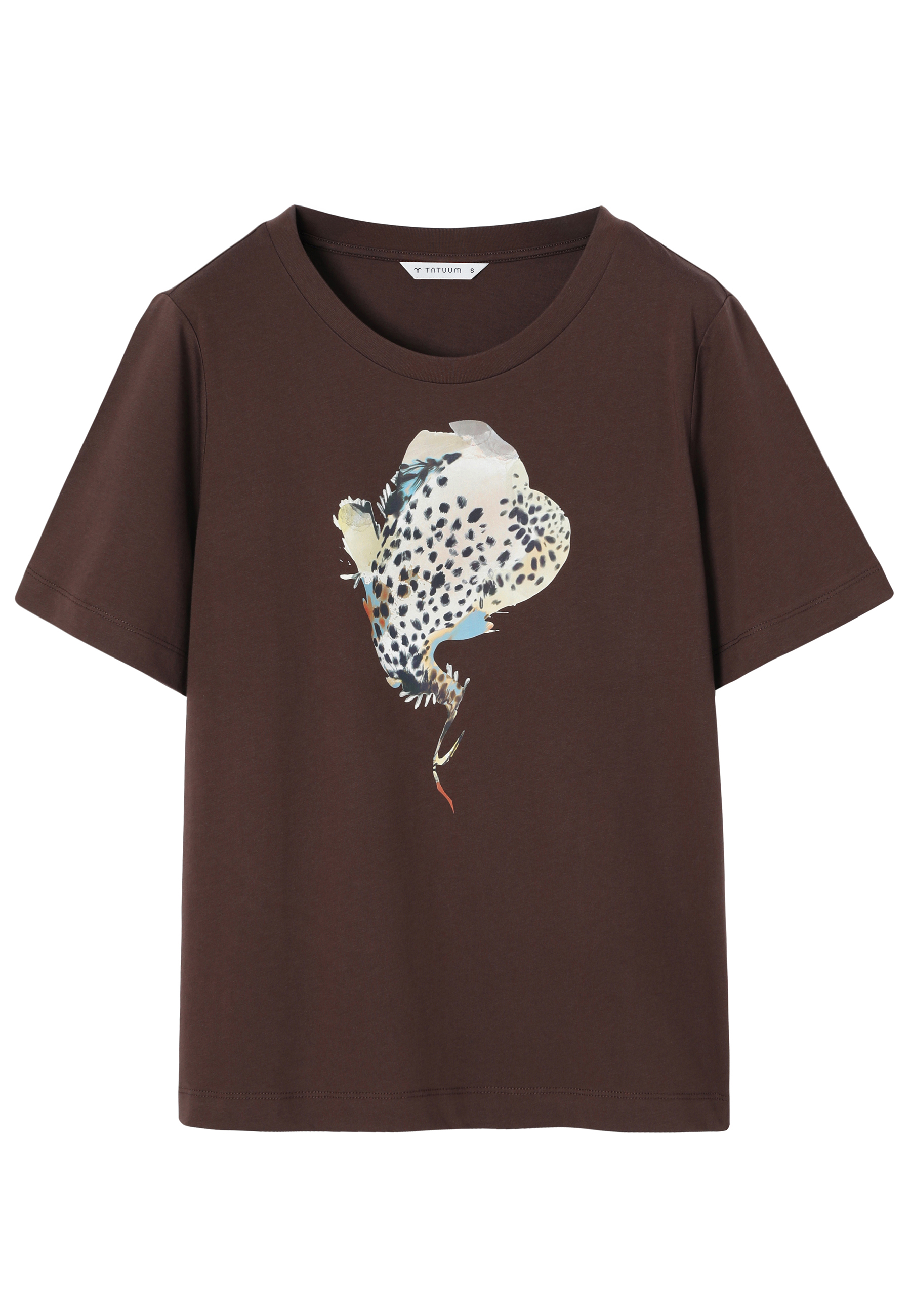BAWEŁNIANY T-SHIRT Z NADRUKIEM - LANDA BRĄZOWY 2