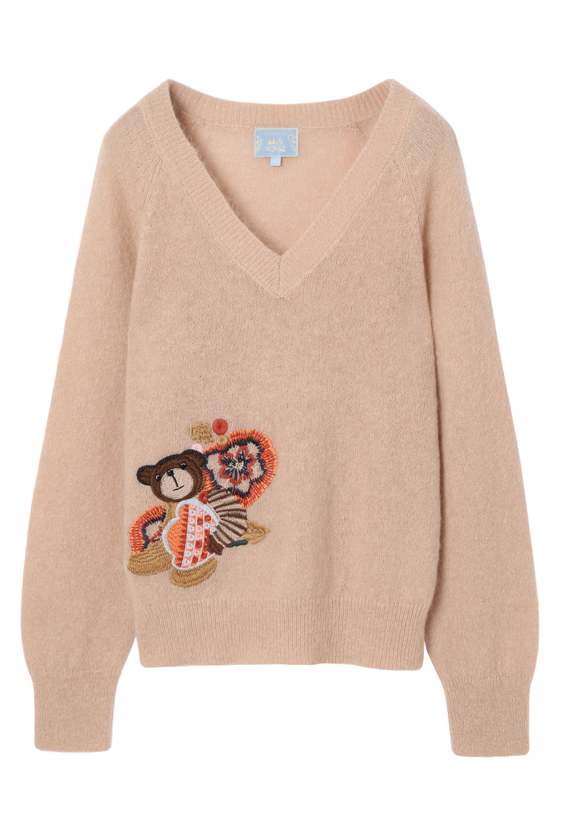 HAFTOWANY SWETER Z WEŁNĄ I MOHEREM - LUSHY BEŻOWY 2