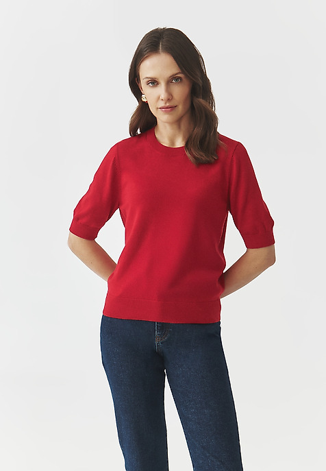 CLASSIC JUMPER IN VISCOSE-COTTON YARN — AUGUST 3 RED 2