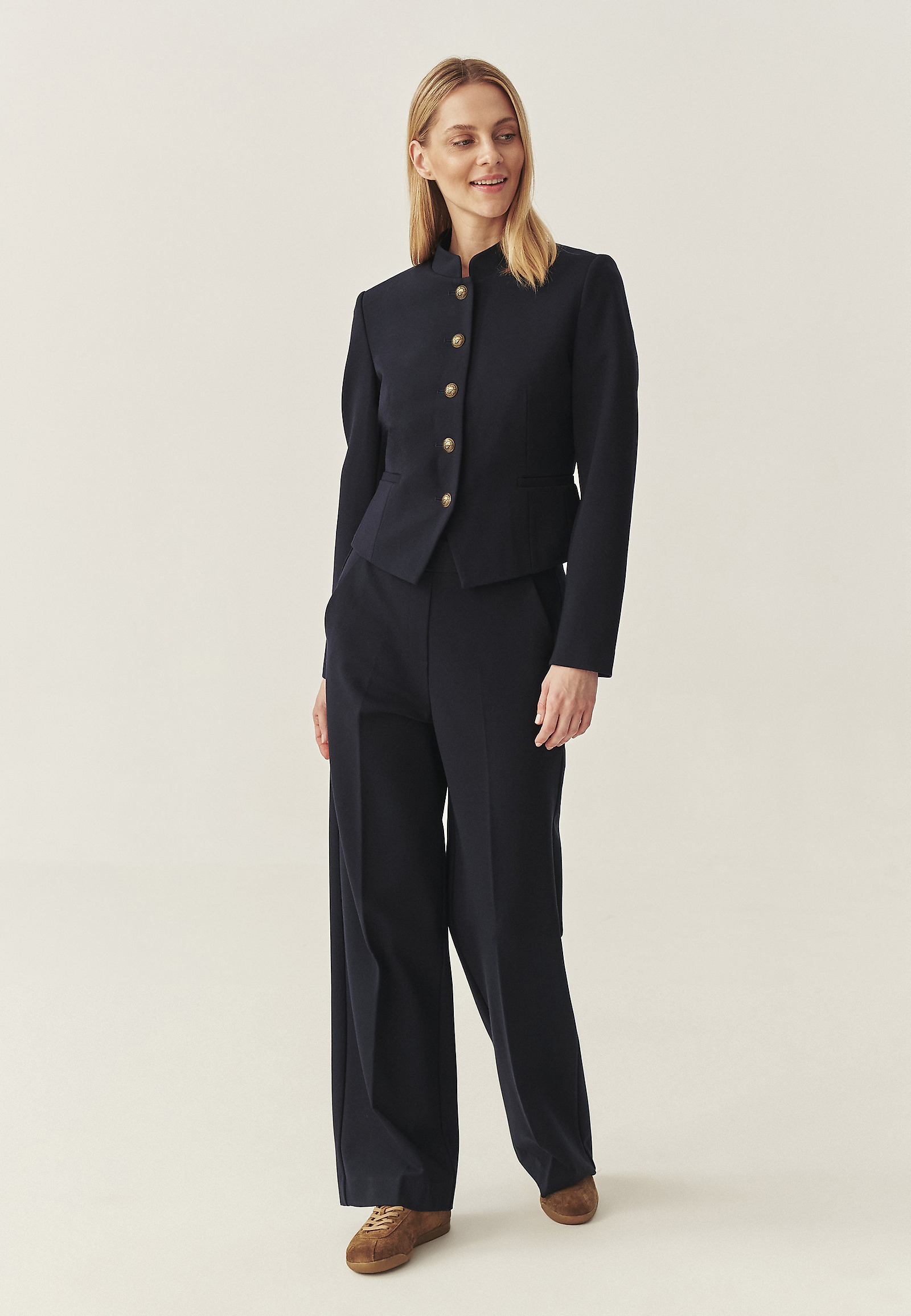 KNITTED TROUSERS WITH WIDE LEG AND DECORATIVE BUTTONS - LEMKI KNITTED TROUSERS WITH WIDE LEG AND DECORATIVE BUTTONS - LEMKI NAVY BLUE 114674
