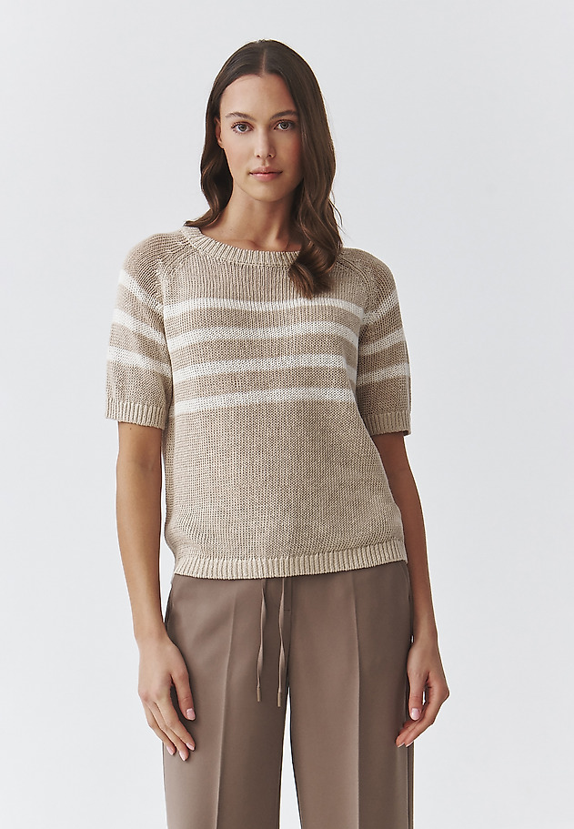 LADIES' LINEN CROSS-STRIPED JUMPER — ELEA LADIES' LINEN CROSS-STRIPED JUMPER — ELEA BEŻOWY 1