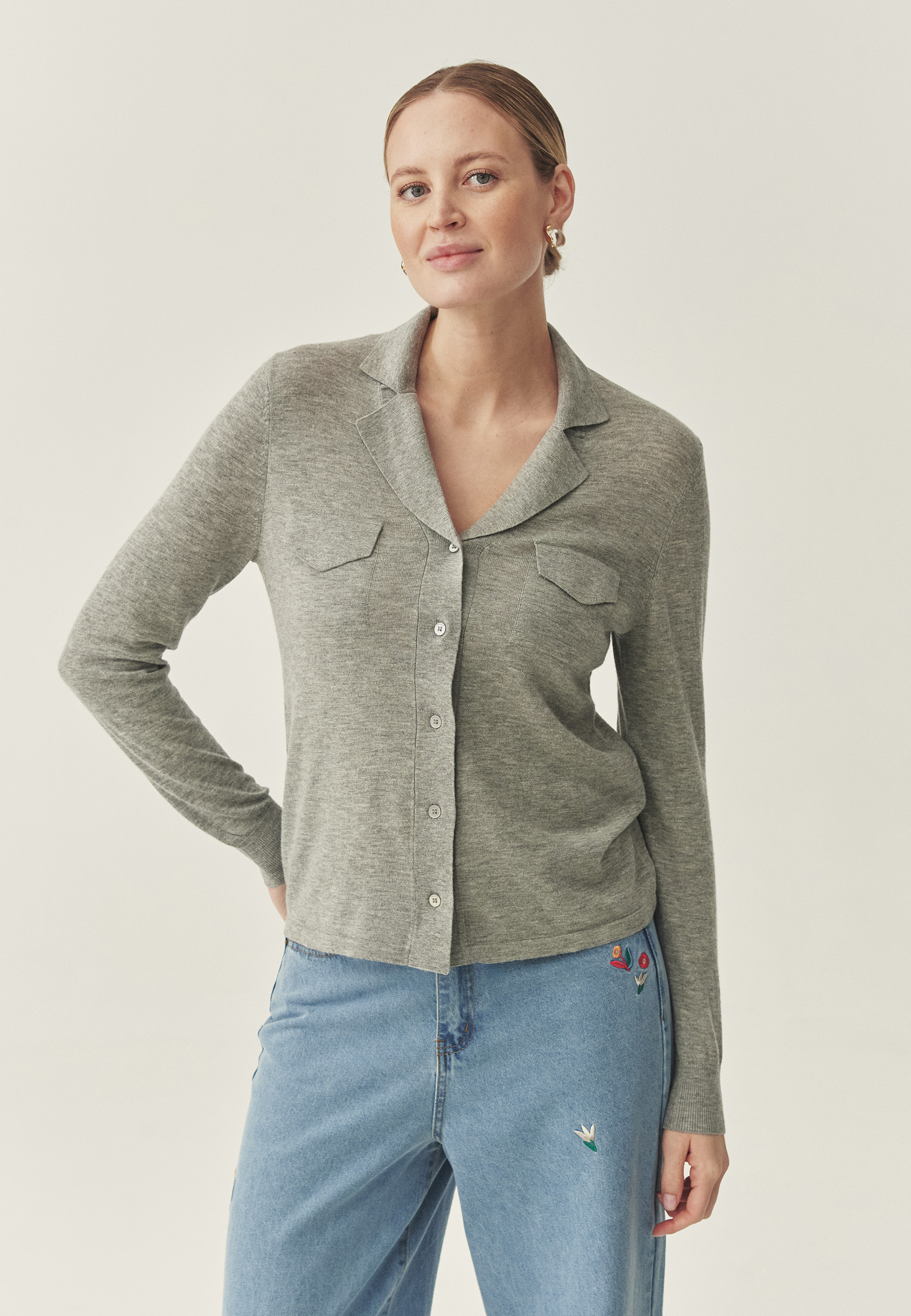 KLASIČNA SRAJCA IZ VOLNENE MEŠANICE -YOSHI SIVA 2