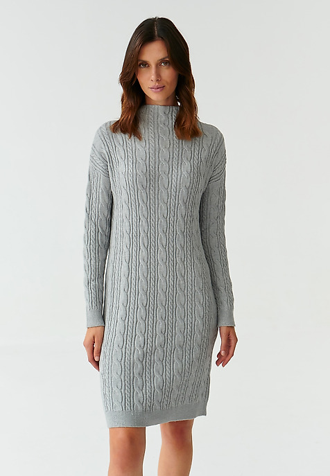 PLETENÉ ŠATY S VRKOČOVOU VÄZBOU WENWI SIVÁ 2