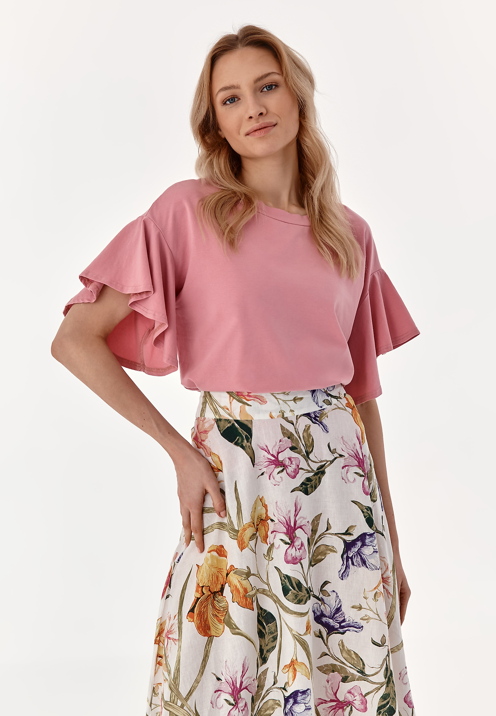 BLUZKA DAMSKA Z FALBANAMI GORGIA BLUZKA DAMSKA Z FALBANAMI GORGIA RÓŻOWY 77898